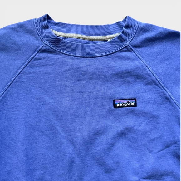Patagonia Womens Organic Cotton Crewneck Sweatshirt Blue Raglan P-6 Logo Size M - Picture 2 of 5